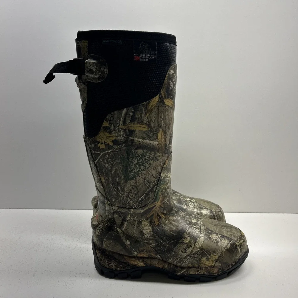 Ducks Unlimited Camo Rubber Hunting Boots Waterproof‎ 1000g 3M Thinsulate Size 7